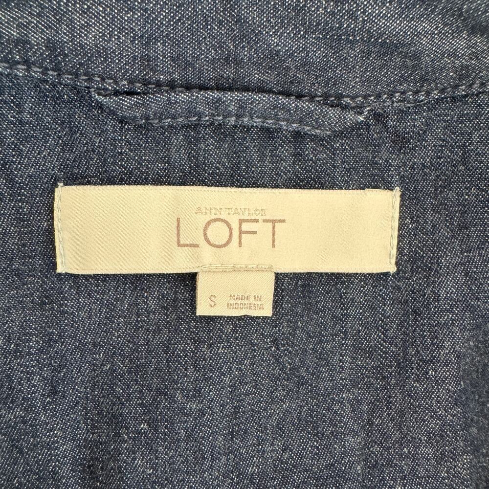 LOFT Denim Shirt Dress Blue Chambray Long Sleeve Roll Tab Sleeves Womens Small - Picture 10 of 12